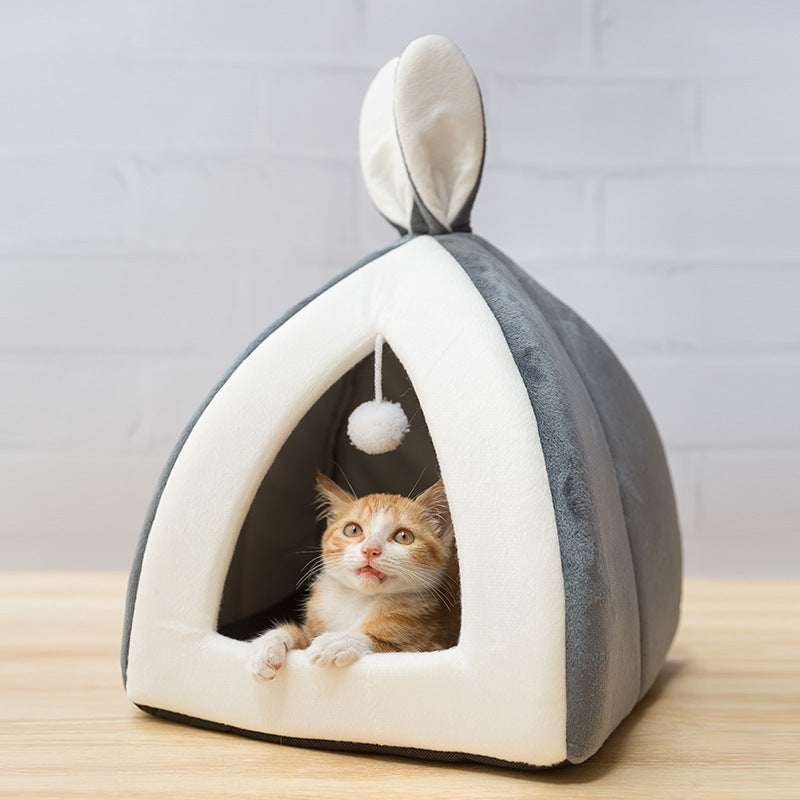 Maison pour chat avec oreilles de lapin - Lit douillet pour chats et petits chiens