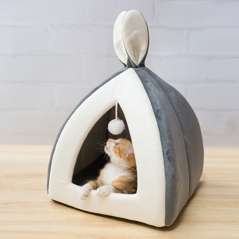 Maison pour chat avec oreilles de lapin - Lit douillet pour chats et petits chiens